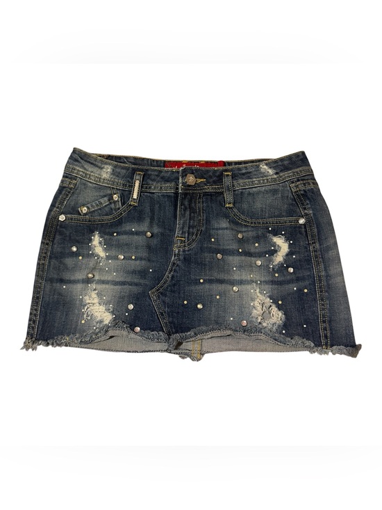 Eighth sin Dresses & Skirts - Distressed Dark Blue Denim Mini Skirt with Stud Embellishments